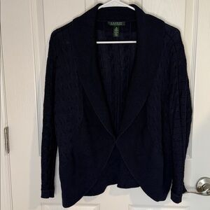 Classic Lauren Ralph LaurenCable Knit Open Cardigan w/ shawl collar dark navy